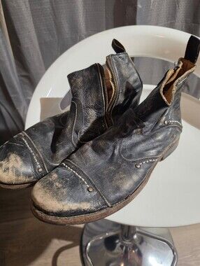 BED/STU Men's Black Leather Zip-Front Ankle Boots